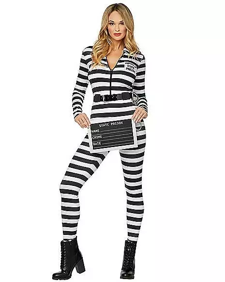 Adult Jailbird Catsuit Costume 1 Adult Jailbird Catsuit Costume