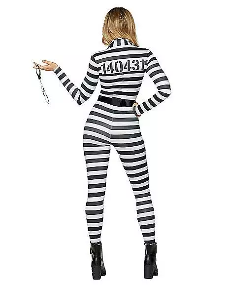 Adult Jailbird Catsuit Costume 2 Adult Jailbird Catsuit Costume - Image 2