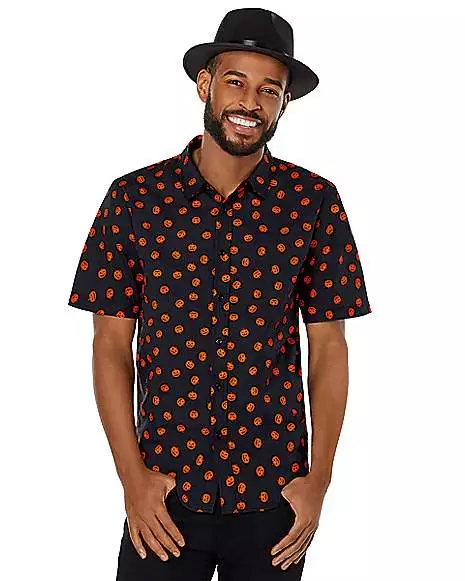 Pumpkin Print Button Down Shirt 3 Pumpkin Print Button Down Shirt - Image 3
