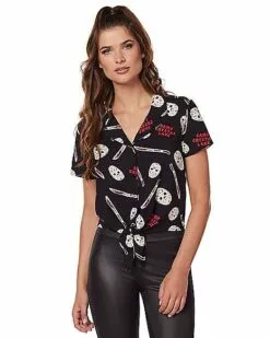 Jason Voorhees Tie Front Shirt - Friday The 13th
