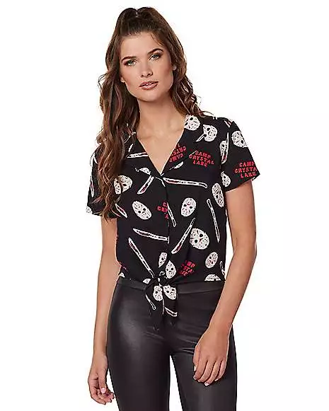 Jason Voorhees Tie Front Shirt - Friday The 13th 1 Jason Voorhees Tie Front Shirt - Friday The 13th