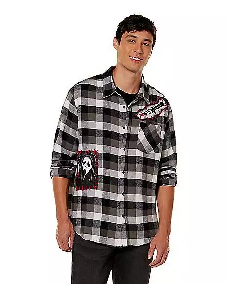 Adult Ghost Face Flannel Shirt 1 Adult Ghost Face Flannel Shirt