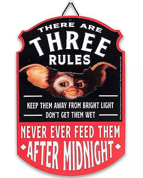 Three Rules Gizmo Sign - Gremlins 1 Three Rules Gizmo Sign - Gremlins